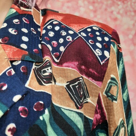 Vintage 80s Funky Tribal Print Oversized Blazer Womens Size M Rayon - Picture 7 of 12